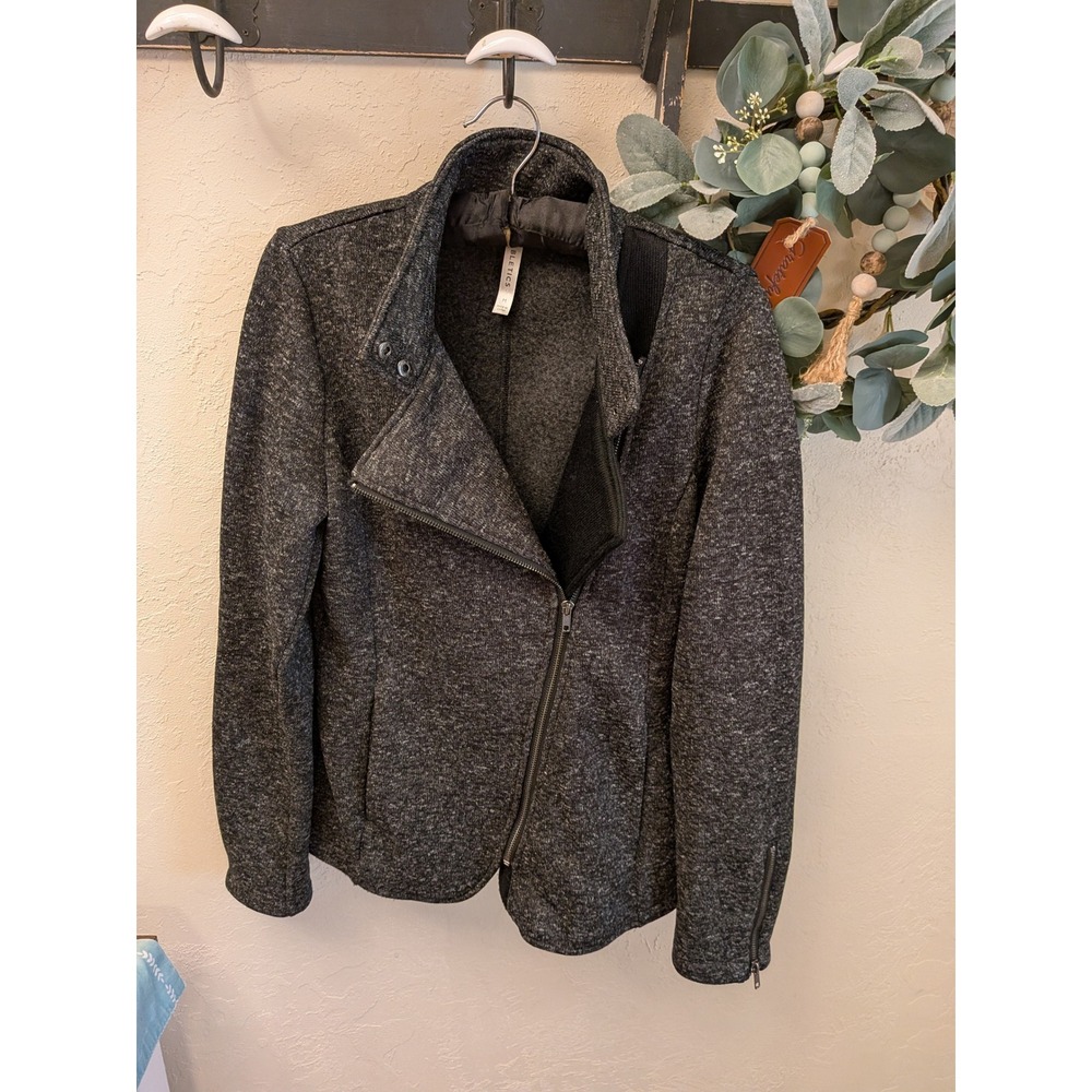 Fabletics Womens Medium Charcoal Heather Grey Moto Asymmetrical Zip Knit Jacket